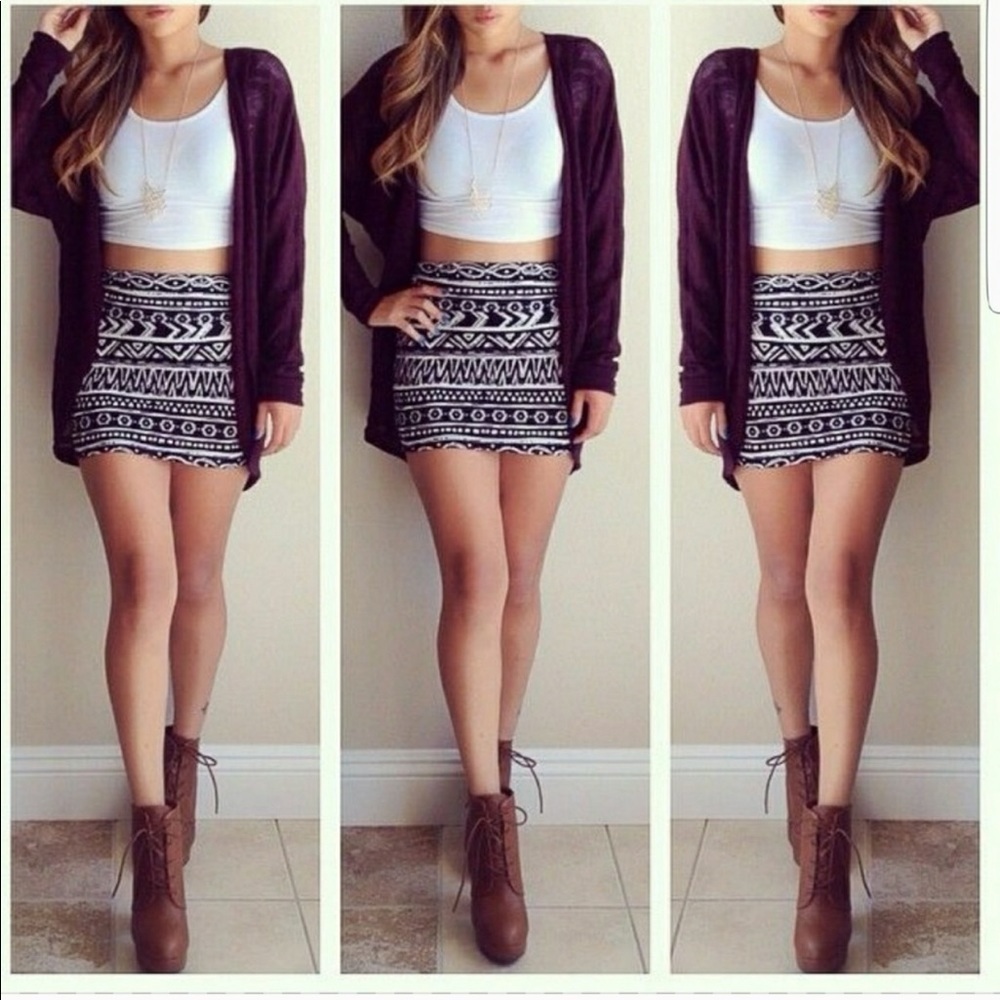 LUSTER Wool Knit Aztec Print Mini Skirt Size Small